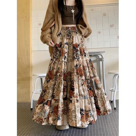 FA45943# 秋季新款韩版百褶裙气质复古垂坠感流浪长裙超大摆裙女 服裝批發女裝批發服飾貨源