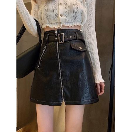FA45948# 不配腰带PU小皮裙设计感a字半身裙秋冬高腰显瘦短裙外穿裙子女 服裝批發女裝批發服飾貨源