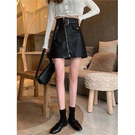 FA45948# 不配腰带PU小皮裙设计感a字半身裙秋冬高腰显瘦短裙外穿裙子女 服裝批發女裝批發服飾貨源