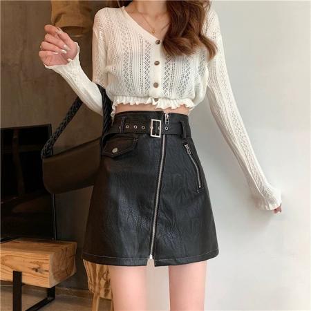 FA45948# 不配腰带PU小皮裙设计感a字半身裙秋冬高腰显瘦短裙外穿裙子女 服裝批發女裝批發服飾貨源