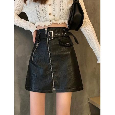 FA45948# 不配腰带PU小皮裙设计感a字半身裙秋冬高腰显瘦短裙外穿裙子女 服裝批發女裝批發服飾貨源