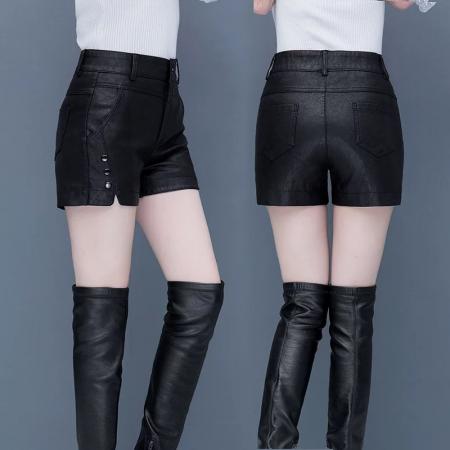 FA45951# 不配腰带皮裤女秋冬季加绒高腰皮短裤外穿百搭打底靴裤子显瘦 服裝批發女裝批發服飾貨源