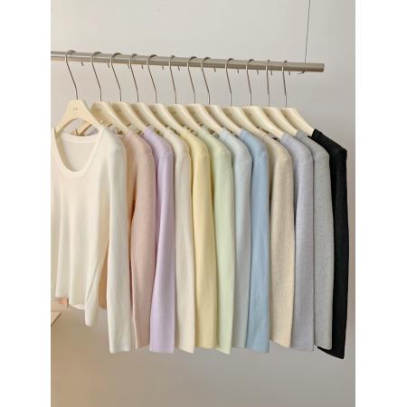 FA45954# 韩系U领内搭长袖针织衫女春季气质时尚温柔设计感软糯上衣 服裝批發女裝批發服飾貨源