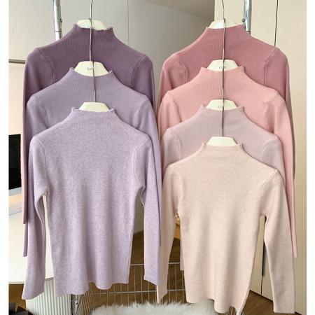 FA45955# 半高领羊毛打底衫女新款秋冬高级感内搭修身长袖针织上衣温柔 服裝批發女裝批發服飾貨源