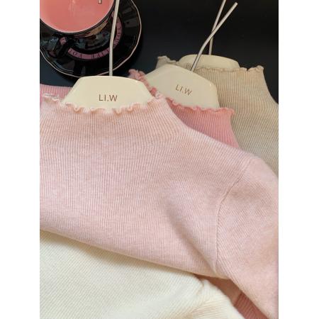 FA45956# 甜桃粉甜美打底衫针织衫女秋季保暖纯色内搭打底衫上衣 服裝批發女裝批發服飾貨源