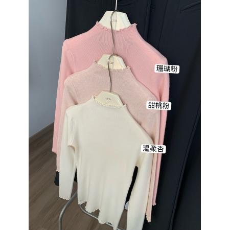 FA45956# 甜桃粉甜美打底衫针织衫女秋季保暖纯色内搭打底衫上衣 服裝批發女裝批發服飾貨源