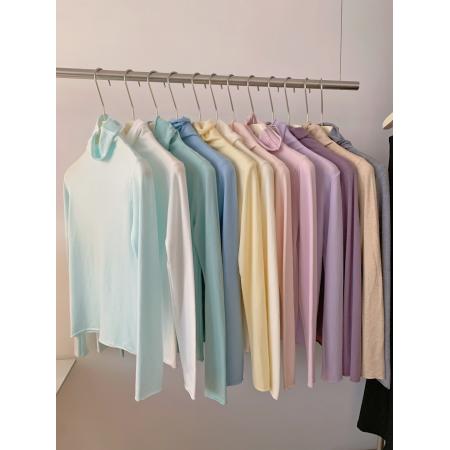 FA45957# 13色糖果色堆堆领长袖打底衫女简约纯色高领内搭外穿针织上衣 服裝批發女裝批發服飾貨源