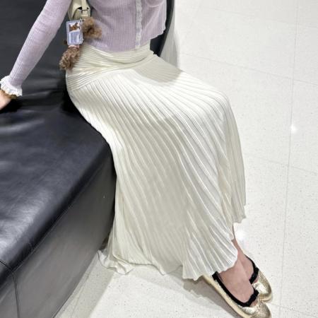 FA45958# 仙气飘飘白色针织a字半身裙女夏新款高腰显瘦垂坠感百褶长裙 服裝批發女裝批發服飾貨源