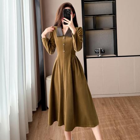 FA45960# 秋冬新款法式绝美气质复古翻领时尚气质显瘦设计师连衣裙 服裝批發女裝批發服飾貨源