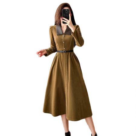 FA45960# 秋冬新款法式绝美气质复古翻领时尚气质显瘦设计师连衣裙 服裝批發女裝批發服飾貨源