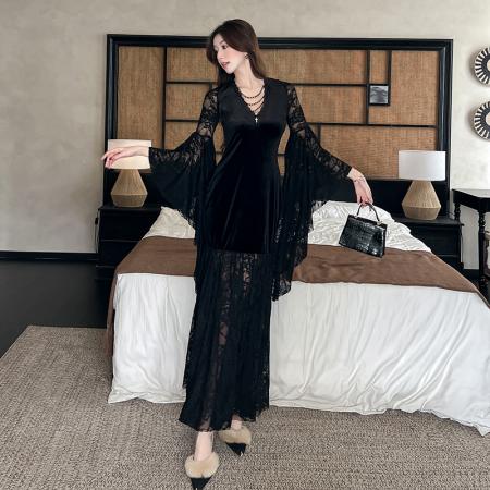 FA45965# 幽灵少女中世纪哥特风连衣裙长裙黑色礼服裙子万圣节穿搭cos服装 服裝批發女裝批發服飾貨源