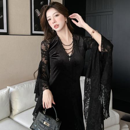 FA45965# 幽灵少女中世纪哥特风连衣裙长裙黑色礼服裙子万圣节穿搭cos服装 服裝批發女裝批發服飾貨源