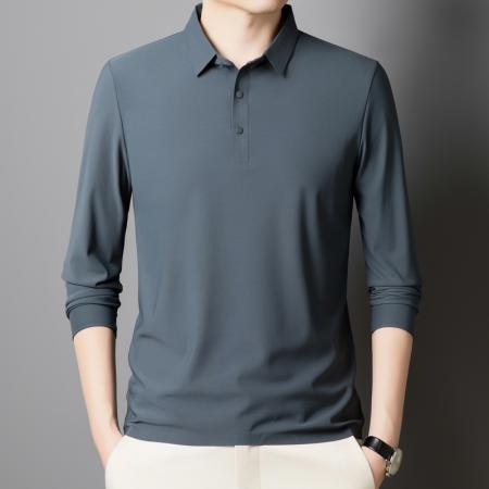 LN76343# 纯色翻领上衣冰丝polo衫长袖男春秋装衣服无痕商务休闲速干衣1199款长袖 男装批发男生服饰批发
