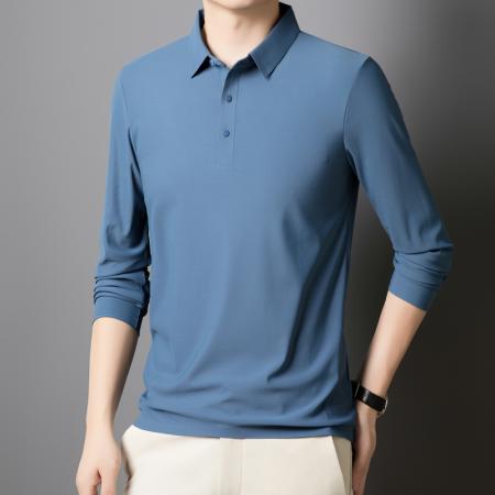 LN76343# 纯色翻领上衣冰丝polo衫长袖男春秋装衣服无痕商务休闲速干衣1199款长袖 男装批发男生服饰批发