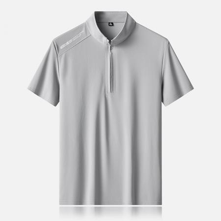 LN76346# 高品质工厂新款冰丝立领半胸拉链男士短袖t恤夏季薄款透气凉运动休闲半袖Polo衫上衣 男装批发男生服饰批发