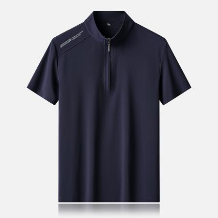 LN76346# 高品质工厂新款冰丝立领半胸拉链男士短袖t恤夏季薄款透气凉运动休闲半袖Polo衫上衣 男装批发男生服饰批发