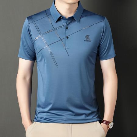 LN76351# 夏季凉感冰丝polo衫男翻领印花休闲t恤男轻奢时尚百搭薄款半袖男士冰丝短袖批发 男装批发男生服饰批发
