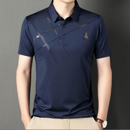 LN76351# 夏季凉感冰丝polo衫男翻领印花休闲t恤男轻奢时尚百搭薄款半袖男士冰丝短袖批发 男装批发男生服饰批发