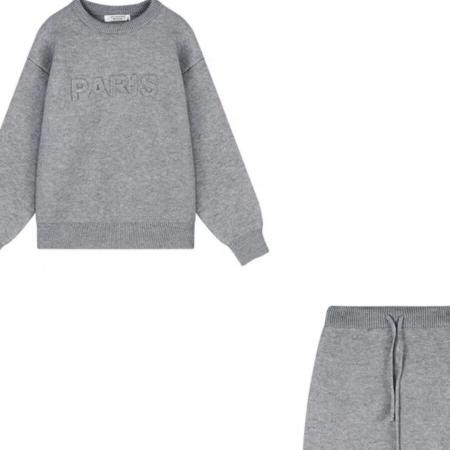 FA45989# 韩系时尚套装女灰色宽松休闲毛衣针织衫冬季高腰包臀裙短裙两件套 服裝批發女裝批發服飾貨源