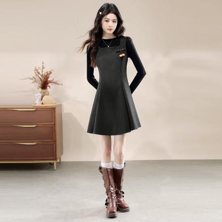 FA45995# 冬季新款法式复古气质高级背心裙毛衣两件套 服裝批發女裝批發服飾貨源