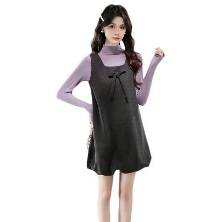 FA45996# 冬季韩系甜美蝴蝶结呢子背心裙配毛衣两件套 服裝批發女裝批發服飾貨源