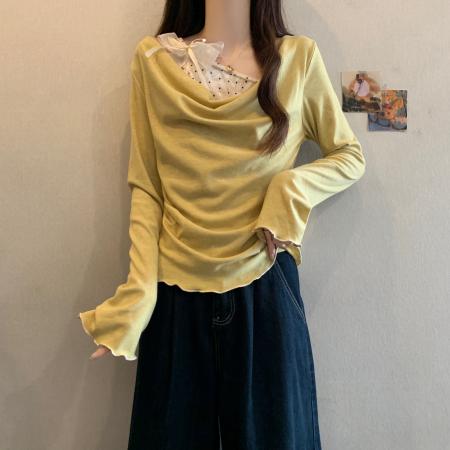 FA46002# 大码女装复古假两件一字肩荡领露肩针织衫女秋冬胖MM显瘦遮肉上衣 服裝批發女裝批發服飾貨源