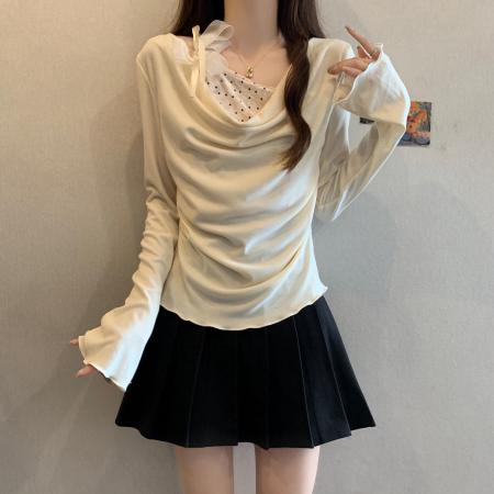 FA46002# 大码女装复古假两件一字肩荡领露肩针织衫女秋冬胖MM显瘦遮肉上衣 服裝批發女裝批發服飾貨源