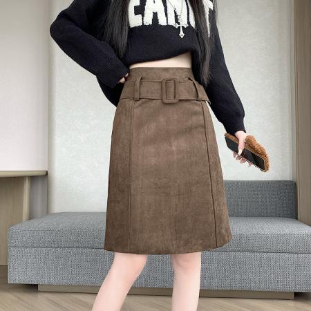 FA46003# 秋冬新款包臀半身裙流行爆款中长款巨好看麂皮绒半身裙 服裝批發女裝批發服飾貨源