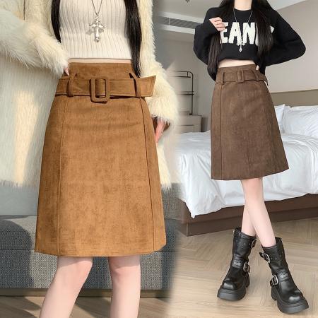 FA46003# 秋冬新款包臀半身裙流行爆款中长款巨好看麂皮绒半身裙 服裝批發女裝批發服飾貨源