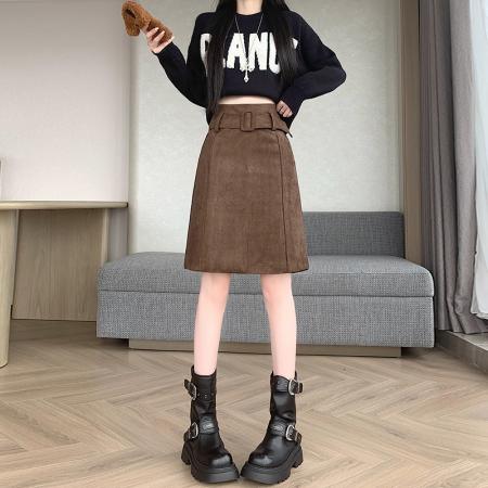 FA46003# 秋冬新款包臀半身裙流行爆款中长款巨好看麂皮绒半身裙 服裝批發女裝批發服飾貨源