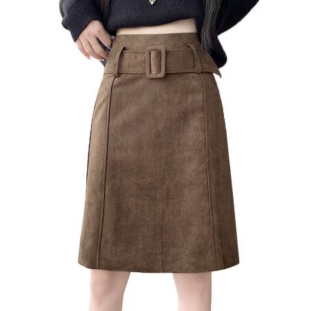 FA46003# 秋冬新款包臀半身裙流行爆款中长款巨好看麂皮绒半身裙 服裝批發女裝批發服飾貨源