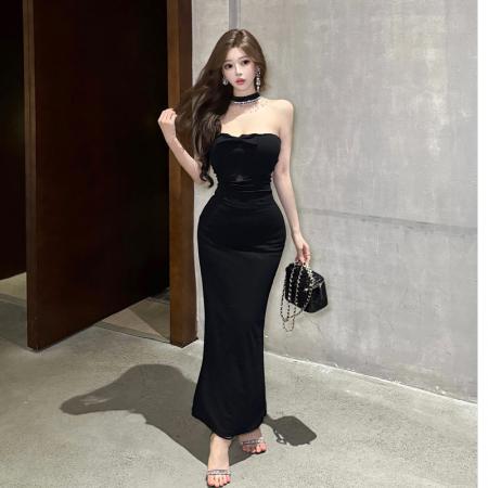 FA46014# 辣妹性感链条气质抹胸吊带连衣裙女露背修身显瘦包臀礼服长裙 服裝批發女裝批發服飾貨源