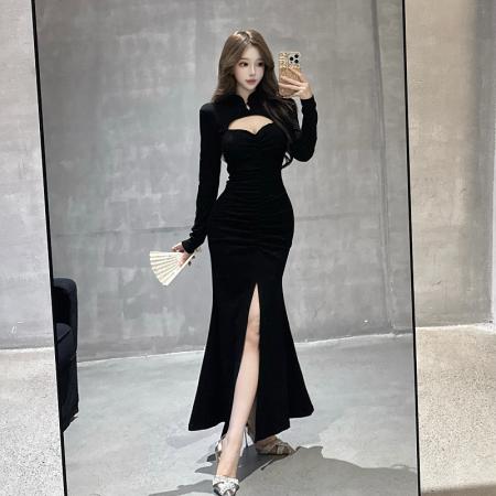 新中式国风盘扣旗袍长裙秋冬新款...