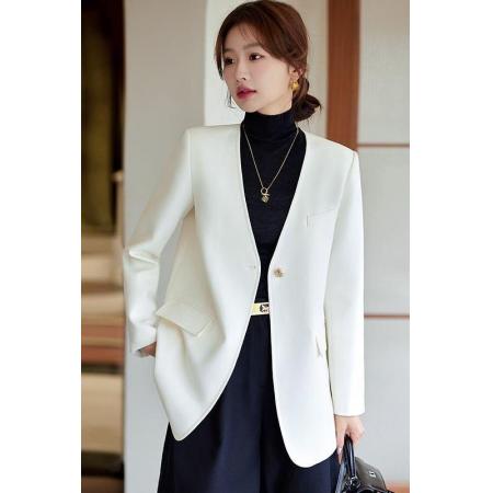 FA46022# 白色西装外套女设计感小众新款春秋高级感炸街休闲廓形小西服 服裝批發女裝批發服飾貨源