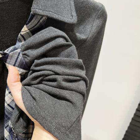 FA46023# 撞色格纹领带v领打底衫女内搭秋冬收腰修身显瘦长袖T恤 服裝批發女裝批發服飾貨源