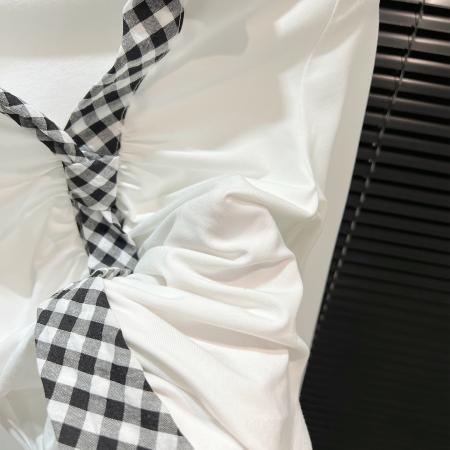 FA46025# 黑底搭黄格领带早秋褶皱设计复古吸睛个性穿搭出街 服裝批發女裝批發服飾貨源