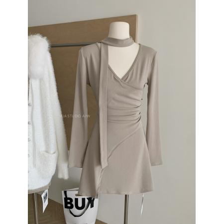 冬季长袖针织内搭连衣裙女早秋新款法式巨好看修身包臀短裙 服裝批發女裝批發服飾貨源