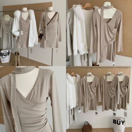 冬季长袖针织内搭连衣裙女早秋新款法式巨好看修身包臀短裙 服裝批發女裝批發服飾貨源