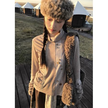 FA46032# 秋季堆堆袖打底衫女堆叠领口拼接针织上衣 服裝批發女裝批發服飾貨源