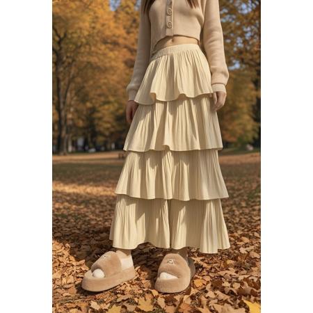 FA46037# 韩国丝绒半身裙女秋冬季新款高腰显瘦遮胯A字百褶蛋糕裙 服裝批發女裝批發服飾貨源