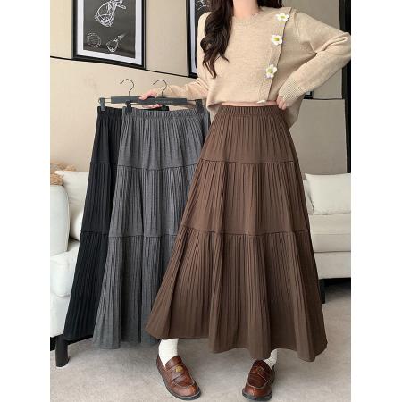 FA46041# 秋冬新款胖mm大码女气质百搭显瘦a字裙毛呢压褶裙有里衬 服裝批發女裝批發服飾貨源