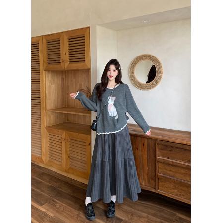 FA46041# 秋冬新款胖mm大码女气质百搭显瘦a字裙毛呢压褶裙有里衬 服裝批發女裝批發服飾貨源