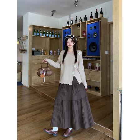 FA46041# 秋冬新款胖mm大码女气质百搭显瘦a字裙毛呢压褶裙有里衬 服裝批發女裝批發服飾貨源