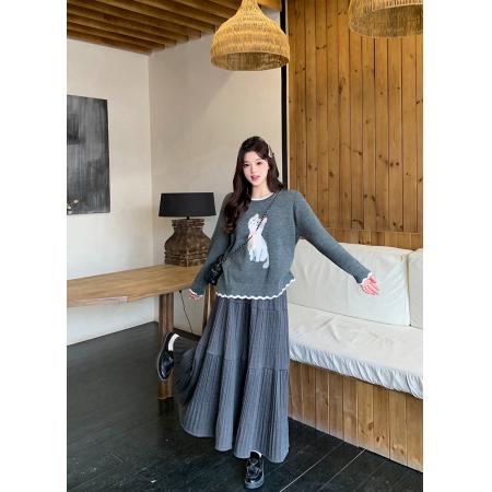 FA46041# 秋冬新款胖mm大码女气质百搭显瘦a字裙毛呢压褶裙有里衬 服裝批發女裝批發服飾貨源