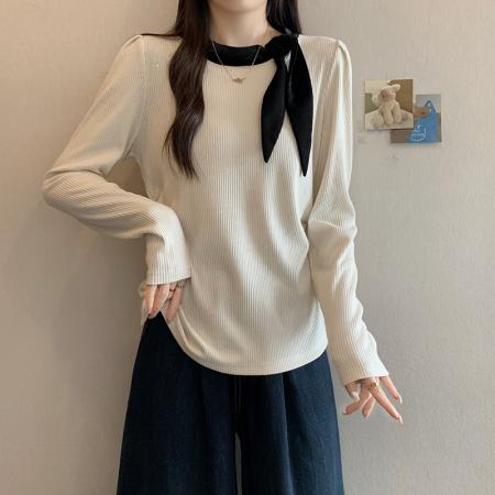 FA46042# 秋冬新款胖mm大码女甜美丝带满天星收腰显瘦长袖针织上衣 服裝批發女裝批發服飾貨源