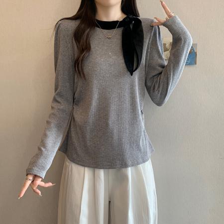 FA46042# 秋冬新款胖mm大码女甜美丝带满天星收腰显瘦长袖针织上衣 服裝批發女裝批發服飾貨源