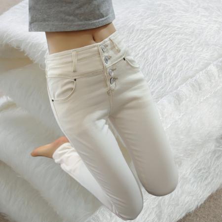 FA46057# 高腰牛仔裤女小脚裤显瘦学生长裤修身新款排扣加绒大码潮 服裝批發女裝批發服飾貨源