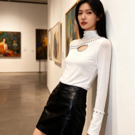 FA46061# 欧货春上新设计感别致半高领钉珠镶钻棉T恤长袖女上衣打底衫 服裝批發女裝批發服飾貨源