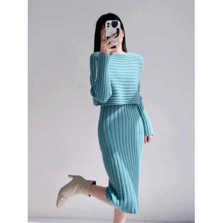 高端定制气质针织吊带连衣裙套装女春秋套头毛衣裙叠穿两件套装女 服裝批發女裝批發服飾貨源