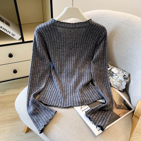 FA46072# 美式复古绑带设计感长袖T恤女早秋上衣肌理感掐腰显瘦内搭打底衫 服裝批發女裝批發服飾貨源